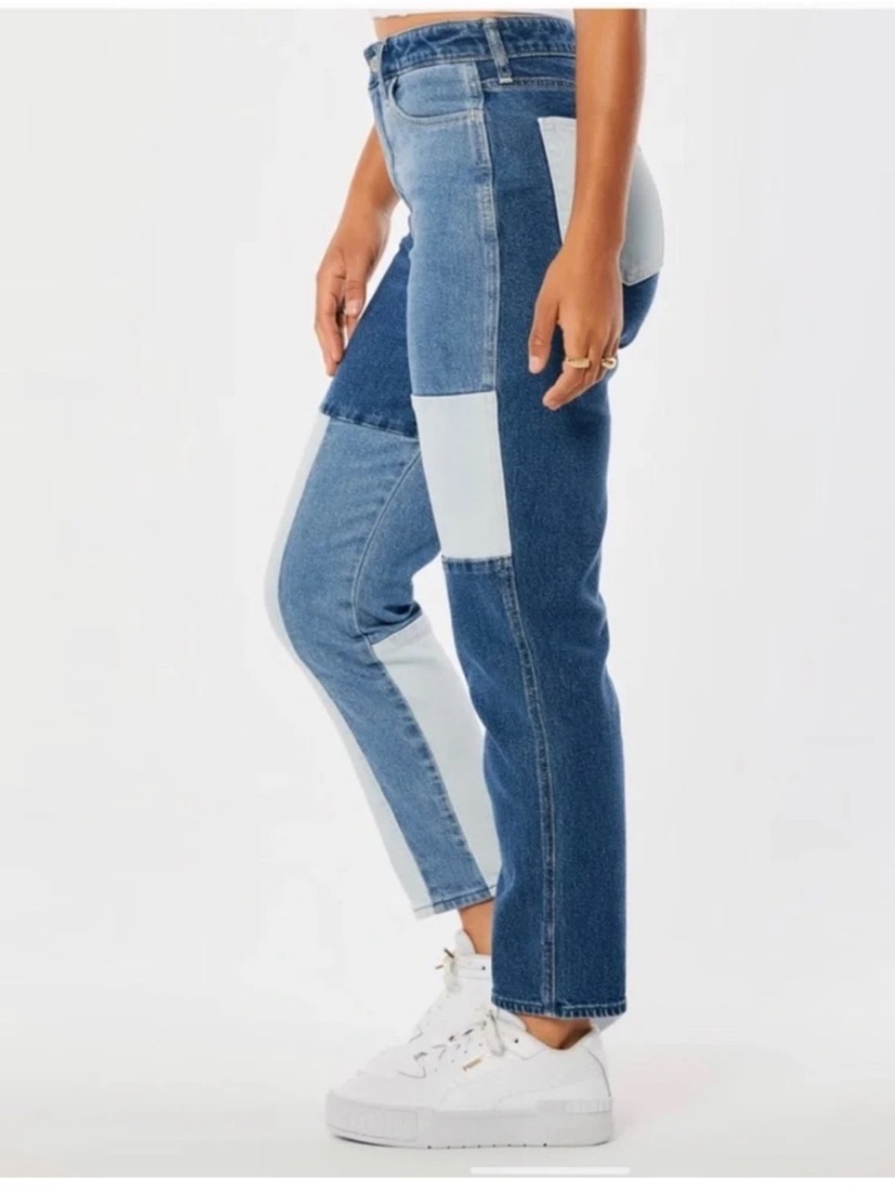 NWT Hollister Ultra High Rise Mom Jeans 25 Patchwork Colorblock Denim